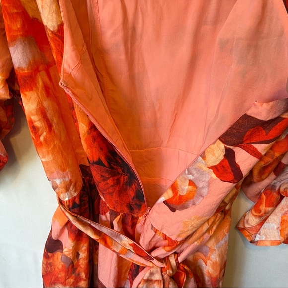 City Chic Poppie Print Maxi dress Size 20 NWT Orange Pink Puff sleeve Tied waist - Picture 9 of 9